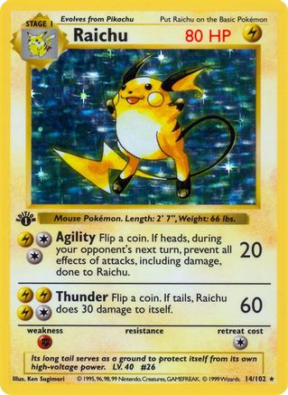 Raichu (14) [Base Set (Shadowless)] Unlimited Holofoil