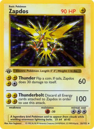 Zapdos (16) [Base Set (Shadowless)] Unlimited Holofoil