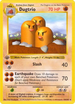 Dugtrio (19) [Base Set (Shadowless)] 1st Edition