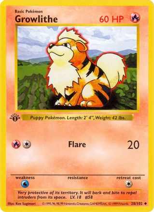 Growlithe (28) [Base Set (Shadowless)] 1st Edition