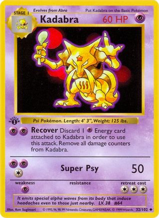 Kadabra (32) [Base Set (Shadowless)] 1st Edition