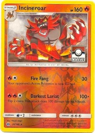 Incineroar - 26/149 (Pokemon League) (26) [League & Championship Cards] Reverse Holofoil