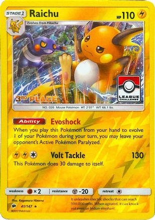 Raichu - 41/147 (League Challenge) [3rd Place] (41) [League & Championship Cards] Reverse Holofoil
