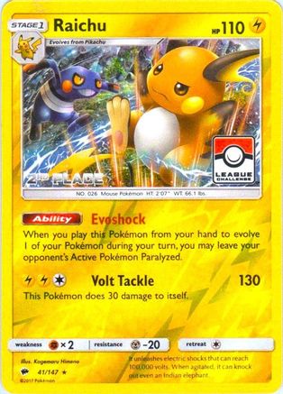 Raichu - 41/147 (League Challenge) [2nd Place] (41) [League & Championship Cards] Reverse Holofoil