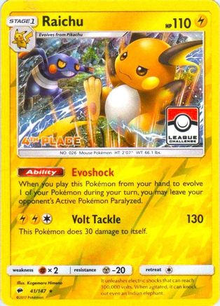 Raichu - 41/147 (League Challenge) [4th Place] (41) [League & Championship Cards] Reverse Holofoil
