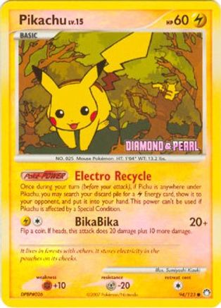 Pikachu - 94/123 (Diamond & Pearl) (94) [Burger King Promos] Reverse Holofoil