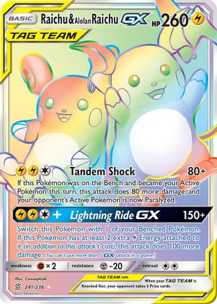 Raichu & Alolan Raichu GX (Secret) (241) [SM - Unified Minds] Holofoil