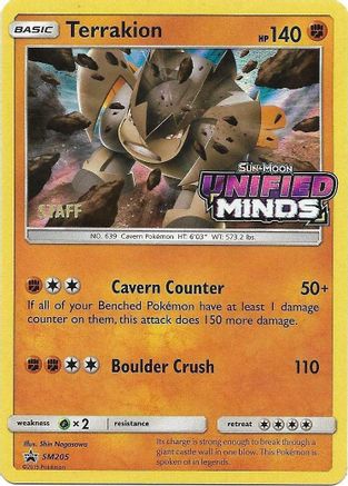 Terrakion - SM205 (Prerelease) [Staff] (SM205) [SM Promos] Holofoil