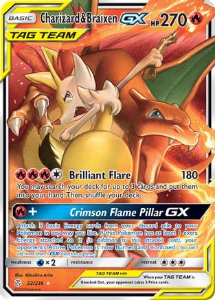 Charizard & Braixen GX (22) [SM - Cosmic Eclipse] Holofoil