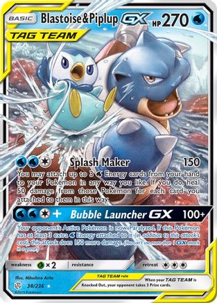 Blastoise & Piplup GX (38) [SM - Cosmic Eclipse] Holofoil