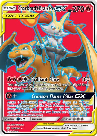 Charizard & Braixen GX (Full Art) (212) [SM - Cosmic Eclipse] Holofoil