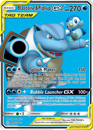 Blastoise & Piplup GX (Full Art) (214) [SM - Cosmic Eclipse] Holofoil