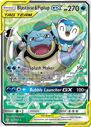Blastoise & Piplup GX (Alternate Full Art) (215) [SM - Cosmic Eclipse] Holofoil