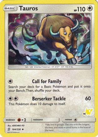 Tauros - 164/236 (#14 Pikachu Stamped) (164) [Battle Academy]