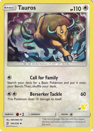 Tauros - 164/236 (#37 Pikachu Stamped) (164) [Battle Academy]