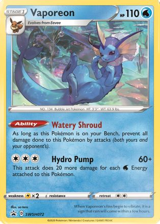 Vaporeon - SWSH072 (SWSH072) [SWSH: Sword & Shield Promo Cards] Holofoil