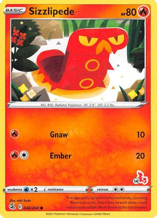 Sizzlipede - 046/264 (#14 Cinderace Stamped) (46) [Battle Academy 2022]
