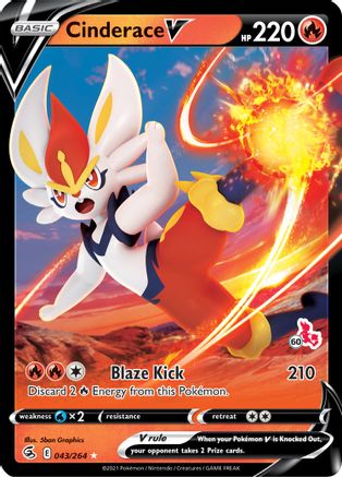 Cinderace V - 043/264 (#60 Cinderace Stamped) (43) [Battle Academy 2022] Holofoil