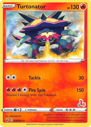 Turtonator - 029/202 (#39 Cinderace Stamped) (29) [Battle Academy 2022]