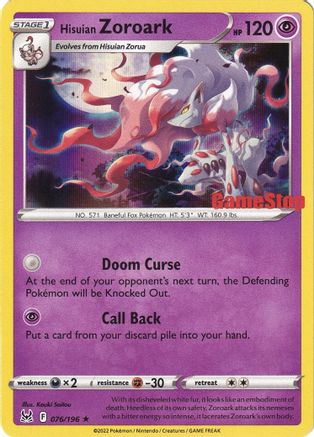 Hisuian Zoroark - 076/196 (Gamestop Exclusive) (76) [Miscellaneous Cards & Products] Holofoil