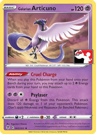 Galarian Articuno (63) [Prize Pack Series Cards]