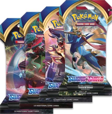 Pokemon Sword And Shield Base Set Sleeved Booster Pack Art Bundle [Set of 4]