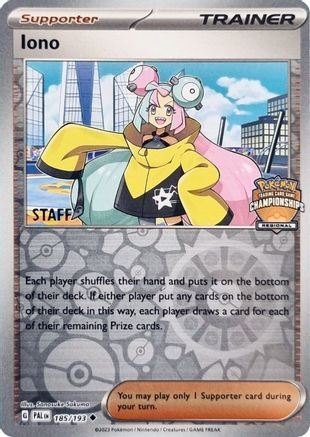 Iono - 185/193 (Regional Championships) [Staff] (185) [League & Championship Cards] Reverse Holofoil