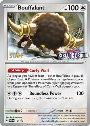 Bouffalant - 136 (Prerelease) [Staff] (136) [SV: Scarlet & Violet Promo Cards] Holofoil