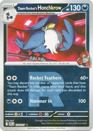 Team Rocket's Honchkrow (Team Rocket) (127) [ME: Ascended Heroes] Reverse Holofoil